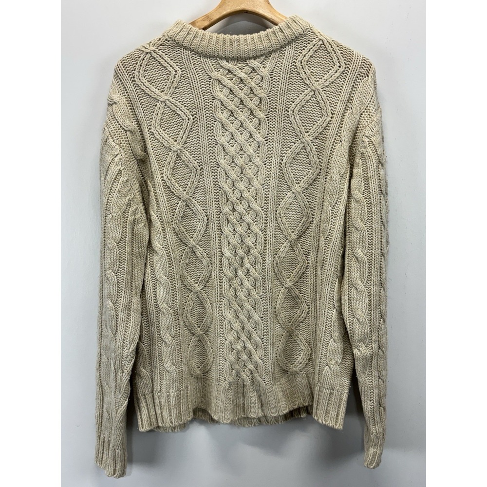 VINTAGE 80's Mens L Sweater THANE beige cableknit Fisherman Coastal Preppy